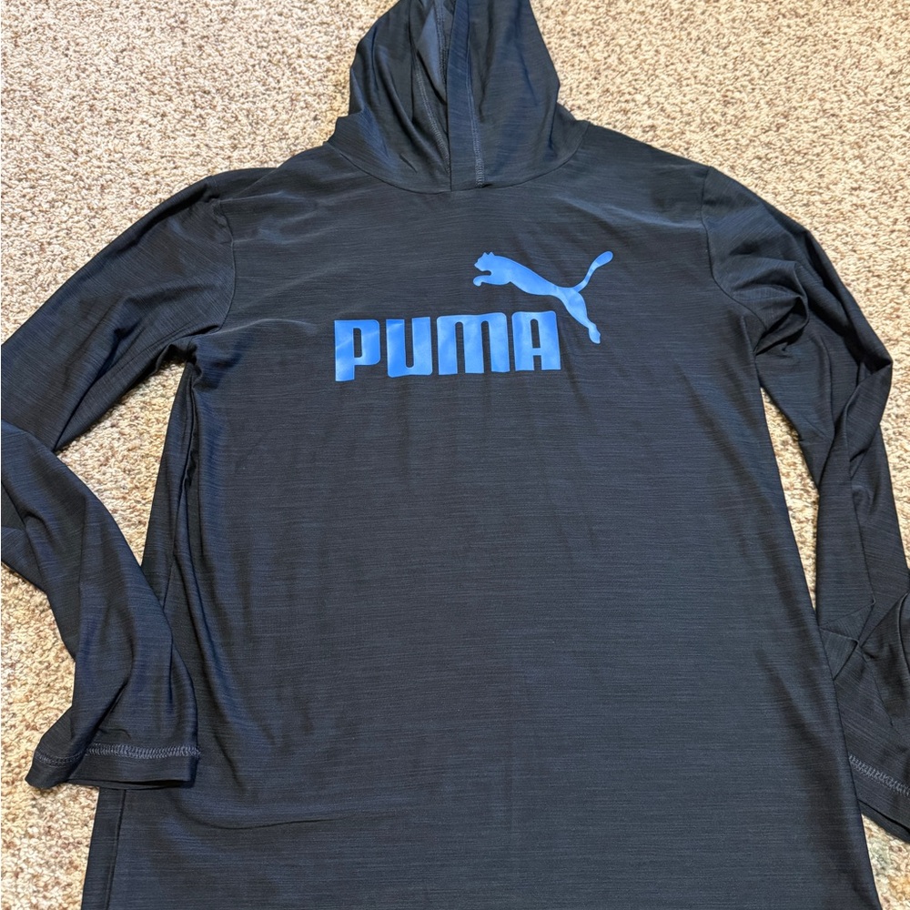 Puma Hooded Long Sleeve Tee Black Boys Size Large 14/16